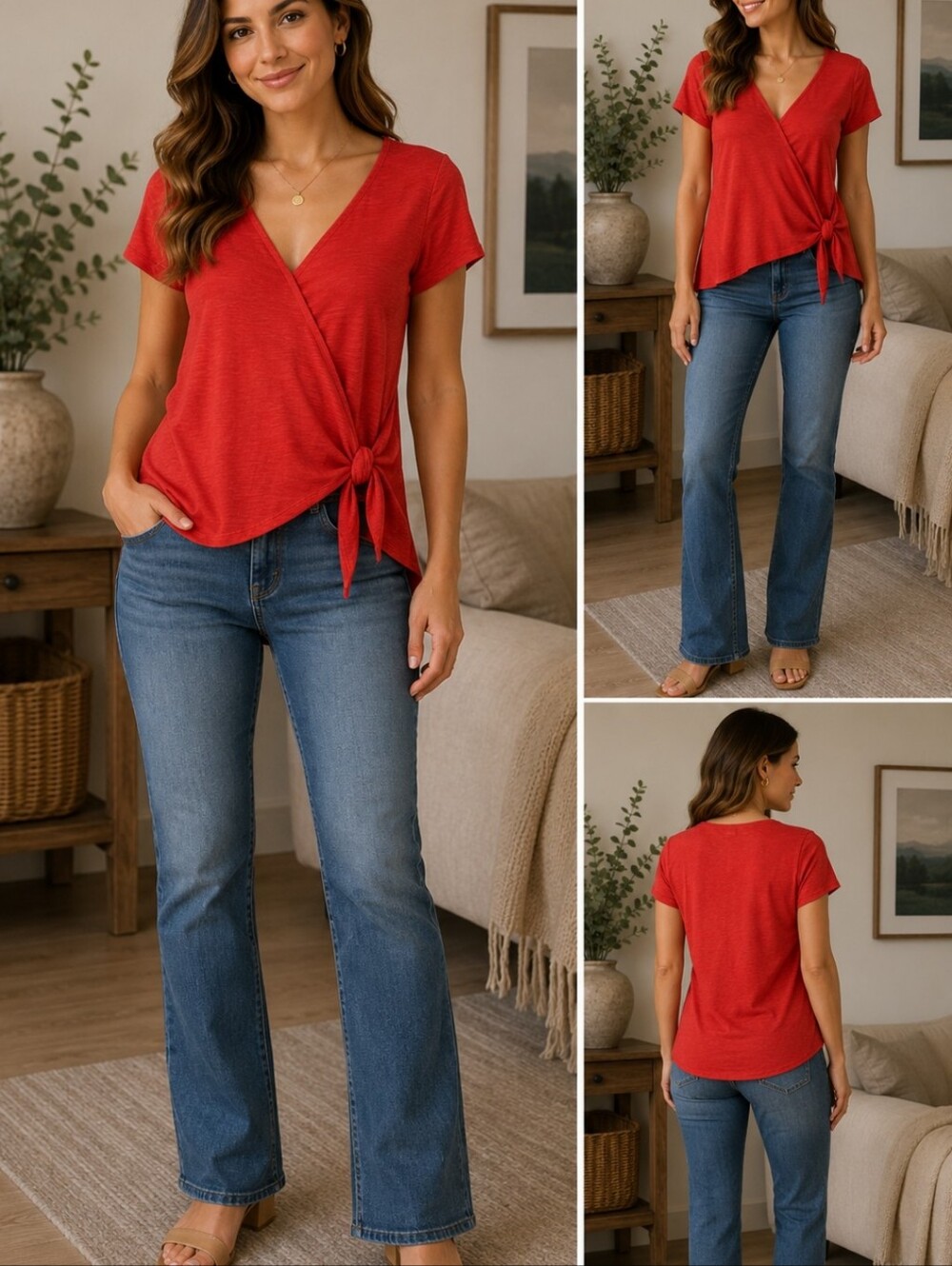 2/$15. J. Crew Red Short-Sleeve Wrap Tie Top